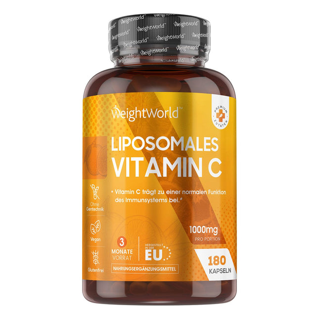 Liposomal Vitamin C - 1000mg Vit C, 100mg Sunflower Phosphate &amp; 30mg Rosehip - 180 Vegan Capsules - Gluten-Free &amp; Non-GMO - WeightWorld