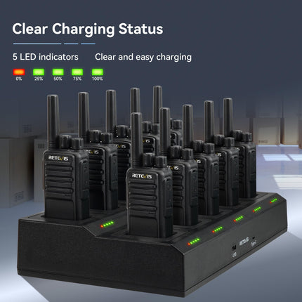 Retevis NR610 Two-Way Radio, Walkie Talkie with Intelligent AI Noise Cancellation, 10-in-1 Charger, Efficient Charging, Two-Way Power Supply, Two-Way Radio for School, Factory (10 PCS, Black)
