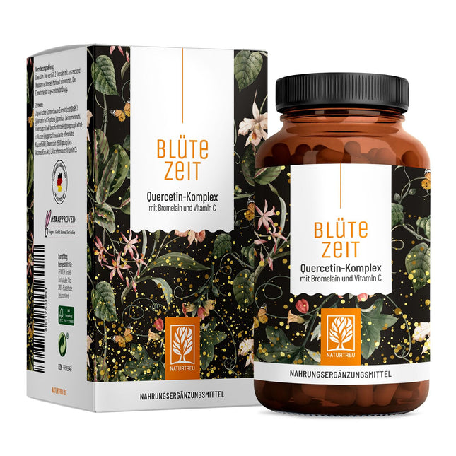 Quercetin Bromelain Complex 120 Capsules Vegan - 500mg high-dose quercetin, 100mg bromelain and 16mg vitamin C per daily dose - Blossom Time by Naturtreu
