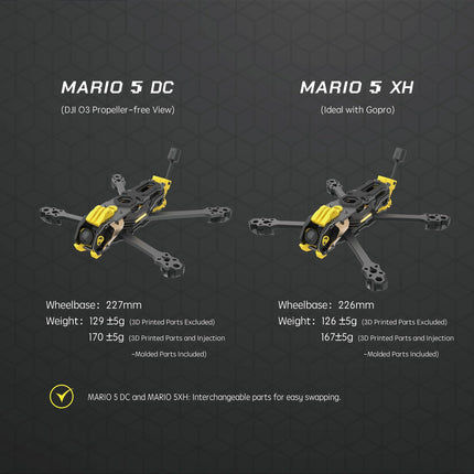 Speedybee Mario 5 O4 DC Advanced 5-inch FPV Drone Frame – 226mm Wheelbase, Lightweight Design, CNC Aluminum Head, Compatible with DJI O4 PRO/O3 Air Unit &amp; Analog VTX, Ideal for Cine &amp; Freestyle