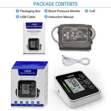 CAZON Blood Pressure Monitors Upper Arm Digital Fully Automatic Blood Pressure Monitor Pulse Measurement Blood Pressure Measurement Large with Large Cuff 2x120 Dual-User Black