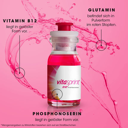 Vitamin B12 - Vitasprint B12 Drinking Bottles, 30 pcs. – With high-dose vitamin B12 and valuable protein building blocks for more mental and physical energy and less fatigue and exhaustion