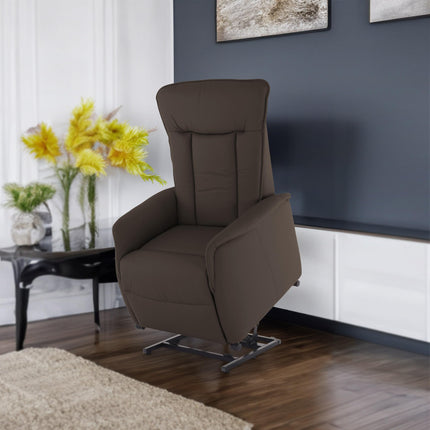 Raburg TV chair with stand-up aid, recliner chair with reclining function, electric with remote control, 2 motors, pocket spring core/comfort upholstery, up to 120 kg, leather/faux leather, Marie, dark brown