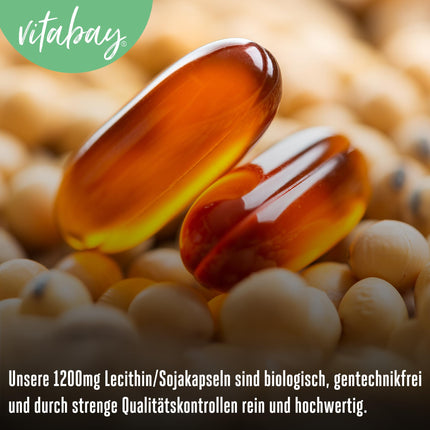 Vitabay Lecithin 1200 mg | 120 vegan soy lecithin softgels | Soy lecithin with phosphatidylcholine | Purely organic &amp; non-GMO | Breastfeeding vitamins with vitamin E | L. powder alternative
