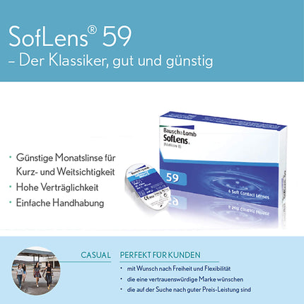 Bausch + Lomb SofLens 59 monthly lenses, spherical contact lenses, soft, 6 pieces BC 8.6 mm / DIA 14.2 / -3.5 diopters
