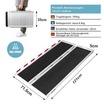 LIEKUMM Wheelchair Ramp 121 cm, 300 kg Load Capacity Aluminum Access Ramp Non-Slip, Wheelchair Ramp for Stairs, Portable Ramp for Wheelchairs, Door Thresholds, Home
