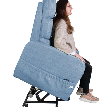 PEPE Mobility - Electric TV chair with stand-up aid, senior chair, TV chair with motor, linen fabric, blue