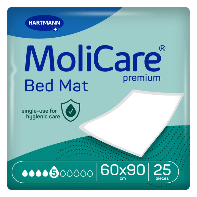 MoliCare Premium Bed Mat 5 Drops: Bed protection pad with absorbent core made of cellulose flakes, 60x90 cm, 25 pieces