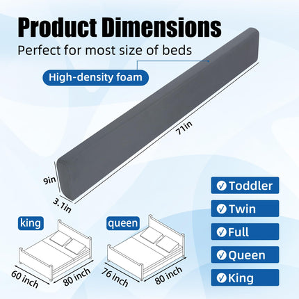 ROYALAY Bed Divider for Sleeping Adults, 71" Extra Long Bed Bumper for Sleepers, Separation System, Foam Safety Rails with Washable Cover, Fits Twin, Full, Queen, King