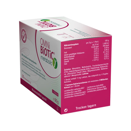 OMNi BiOTiC metabolic, 30 servings (90g), 7 bacterial strains, 3 billion germs per daily dose, powder, vegetarian, gluten-free, for daily use