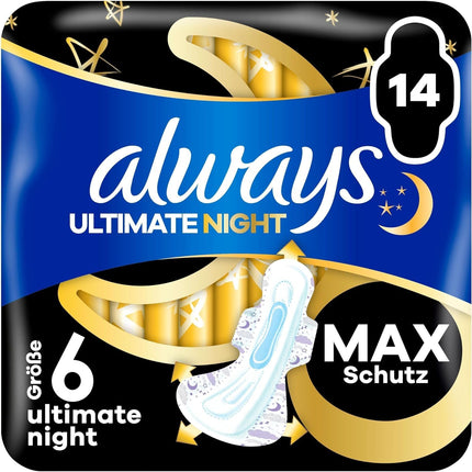 Always Ultimate Night Sanitary Pads (Size 6) Wings 14 Pieces