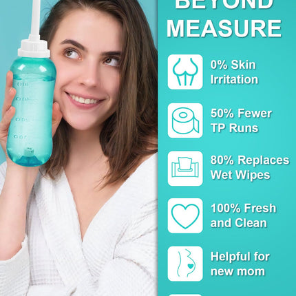 Butt shower 500ML, pod shower with button, butt shower with double nozzle, portable bidet, peri bottle intimate shower postpartum woman, bidet toilet waterproof
