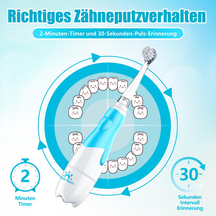Electric Toothbrush Children Baby Toothbrush Children's Toothbrush Electric from 1 2 3 Years with LED Light Integrated Timer 90% Rounded Bristles Baby Toothbrush for Toddlers from 6 Months (Blue Penguin)