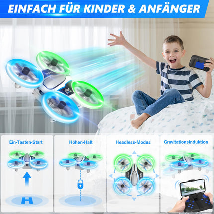 Mini Drone with HD 720P Camera for Kids, RC Drone with LED Lights, Quadcopter with 3D Flips, Headless Mode and 3 Batteries, 21 Min Long Flight Time, Toy Drone Helicopter for Kids and Beginners