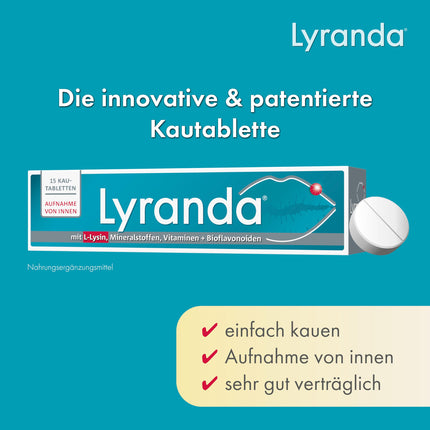 Lyranda for cold sores with lime flavor – 3000 mg L-Lysine high dose from your pharmacy – 15 chewable tablets