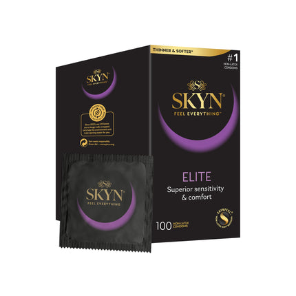 SKYN Elite Condoms, Latex-Free, Skynfeel, Male Condoms, Regular Size, Ultra-Thin and Soft Condoms, Smooth Straight Shape, 53 mm Wide, 100 Count