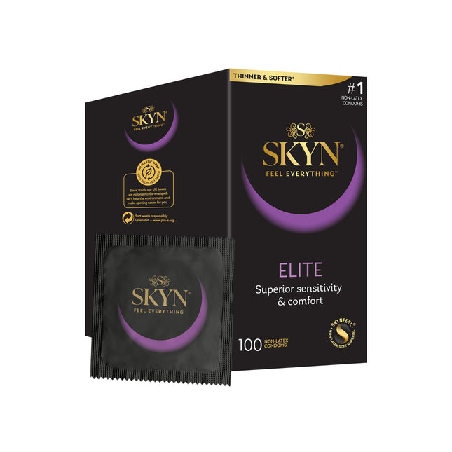 SKYN Elite Condoms, Latex-Free, Skynfeel, Male Condoms, Regular Size, Ultra-Thin and Soft Condoms, Smooth Straight Shape, 53 mm Wide, 100 Count