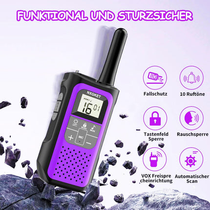 Walkie Talkie Set of 3, NXGKET Walkie Talkie 5 km for Adults and Children, 16 Channel Radio Set Rechargeable with 1200mAh Li-ion Battery, USB-C Charging Cable, VOX for Camping, Hiking, Traveling, Skiing, Fishing, Hunting
