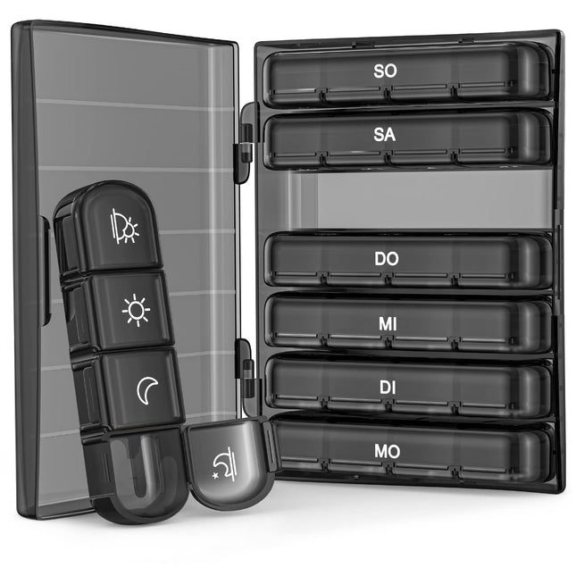 AUVON Pill Box 7 Days Morning Noon Evening Night, Medicine Box 7 Days 4 Compartments BPA-free, Small Pill Box Large Compartments for Medications, Vitamins, Fish Oil