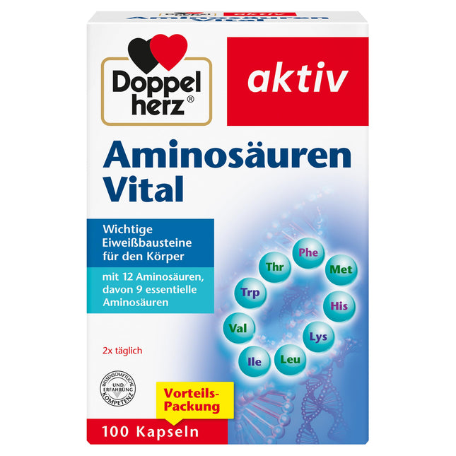 Doppelherz Amino Acids Vital - 12 protein building blocks, including all 9 essential amino acids, for athletes and physically active people - 100 capsules