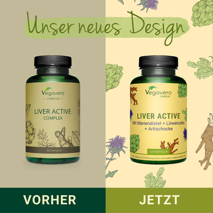 Liver Complex Vegavero® | Milk Thistle, Artichoke, Dandelion, Choline &amp; Chicory | With Silymarin &amp; Cynarin | High-dose extracts | Liver &amp; Lipid Metabolism* | Vegan &amp; No Additives | 120 Capsules
