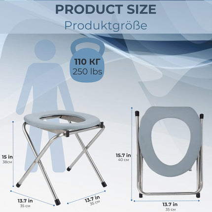 AIRM Health Foldable Commode Chair – Comfort Toilet Seat with Bucket and Lid – Toilet Aid for Seniors, Pregnant Women, Nursing &amp; Rehabilitation – Foldable Care Toilet for Home