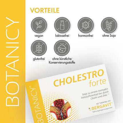 BOTANICY Cholestro Forte with BERGAVIT® - Lower Cholesterol Naturally - Bergamot Extract, Vitamins A, C and E, Zinc, Selenium &amp; Choline - Hormone-Free, Vegan - 60 Tablets