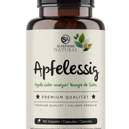 Surpresa Natural Apple Cider Vinegar Capsules High Dose I 1 x 180 Capsules I 1000mg Apple Cider Vinegar per Daily Dose I Apple Cider Vinegar Dietary Supplement Vegan &amp; Laboratory Tested I Apple Cider Vinegar