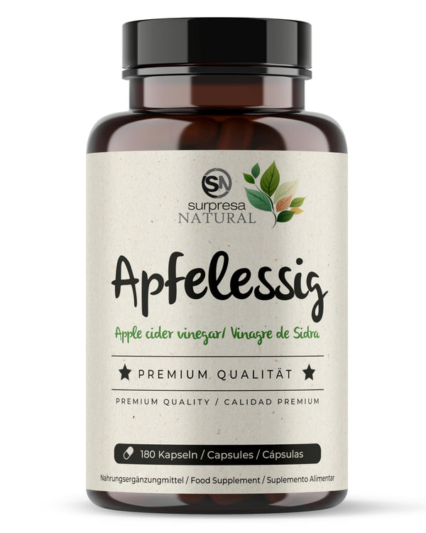 Surpresa Natural Apple Cider Vinegar Capsules High Dose I 1 x 180 Capsules I 1000mg Apple Cider Vinegar per Daily Dose I Apple Cider Vinegar Dietary Supplement Vegan &amp; Laboratory Tested I Apple Cider Vinegar