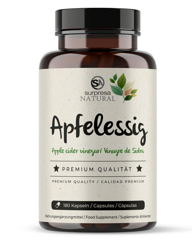 Surpresa Natural Apple Cider Vinegar Capsules High Dose I 1 x 180 Capsules I 1000mg Apple Cider Vinegar per Daily Dose I Apple Cider Vinegar Dietary Supplement Vegan &amp; Laboratory Tested I Apple Cider Vinegar