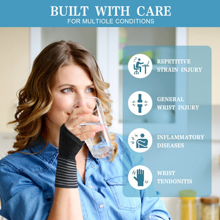 ACWOO Wrist Support, 2 Pack Wrist Brace, Flexible Wrist Splint for Carpal Tunnel, Adjustable Velcro Hand Brace for Sports and Everyday Use, Breathable Wrist Wrap for Women and Men