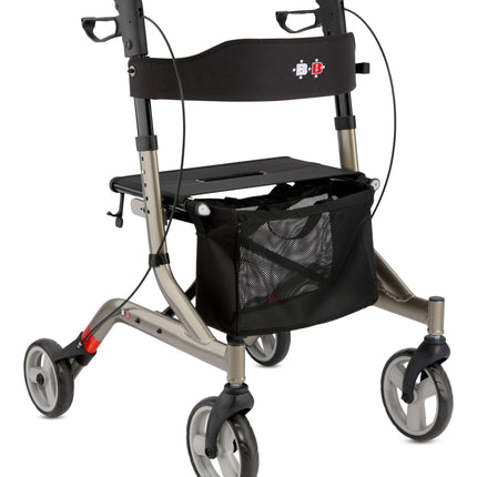 Bischoff &amp; Bischoff Capero Rollator, foldable – Lightweight rollator for indoor and outdoor use, walker with back strap, cane holder and removable mesh bag, platinum