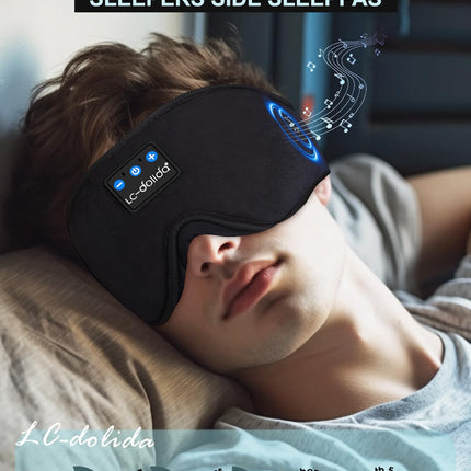 LC-dolida Sleep Mask with Headphones Bluetooth V5.4, 3D Sleep Headphones Breathable for Women Men, Eye Mask Cotton Washable Sleep Glasses with Microphone for Travel/Nap/Yoga/Meditation