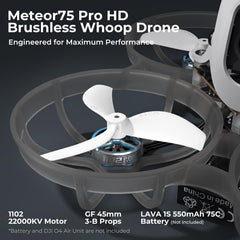BETAFPV Meteor75 Pro Brushless Quadcopter with Matrix 1S ​​3IN1 HD FC, 1102 22000KV Motor, 45mm 3-Blade Props Compatible with O4 Air Unit for FPV Filmmaking Enthusiasts Flights Indoor Outdoor - PNP