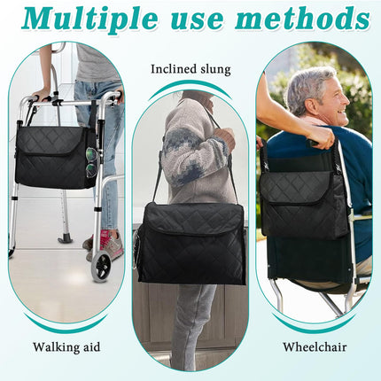 WPPQWP Wheelchair Bag Rear, Wheelchair Accessories, Waterproof Bag for Rollator, Universal Rollator Bag, 39 x 29 x 15 cm (Black)
