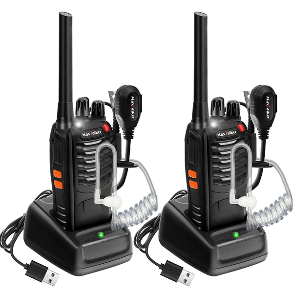 MaxTalker MT-8S Walkie Talkie Rechargeable for Adults and Children, License-Free PMR446 Radio, 16-Channel Radio Reception, with Headset and 1500mAh Lithium-Ion Battery with Type-C Connector, Set of 2