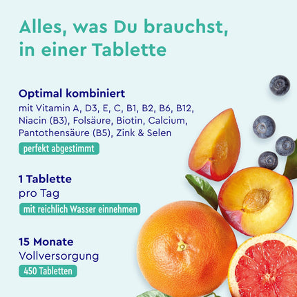 Multivitamin High Dose - 450 Tablets - Valuable Minerals &amp; All AZ Vitamins - 15 Month Supply - Supports the Immune System* - Laboratory Tested, Made in Germany without Additives