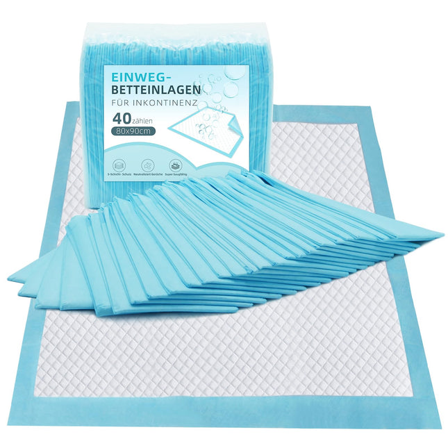 EasyVibe Disposable Bed Pads for Incontinence 80x90cm-40 Pieces-5Ply Bed Pads Incontinence Disposable Adult, Ultra Absorbent 67g Bulk Heavy Duty Bed Pads Incontinence, Disposable Changing Pads