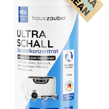hauszauber® - Ultrasonic Cleaner Concentrate [EXTRA ECONOMICAL] 1000 ml - Cleans glasses, jewelry, dentures, coins, small parts, etc. - For ultrasonic devices &amp; ultrasonic baths