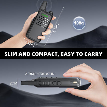 JUCJET T20 Rechargeable Two-Way Radio for Adults, Outdoor Mini Walkie Talkies with 16 Channels, VOX Squelch, License-Free PMR Radio (2 Pack)
