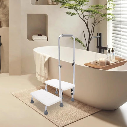 Mobile safety step bath entry aid for seniors non-slip household step 2 steps step with handle, height adjustable bath step for beds, vehicles and bathtubs