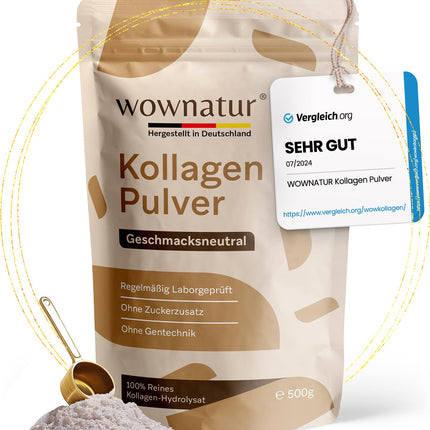 WOWNATUR® Collagen Powder 500g - Perfect Solubility - Premium Halal Collagen Hydrolysate - Peptides Types 1, 2 and 3 - The Original - (50 Servings)
