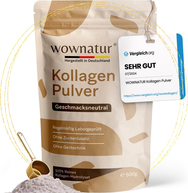 WOWNATUR® Collagen Powder 500g - Perfect Solubility - Premium Halal Collagen Hydrolysate - Peptides Types 1, 2 and 3 - The Original - (50 Servings)