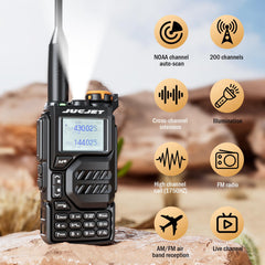 JUCJET UV-K5 Portable Walkie Talkies, Two-Way Radio with Original Earpieces &amp; USB Charging Station, 200 Channels High-Performance Walkie Talkie for Adventure, Outdoor, Camping, (Black, 2 Pack)