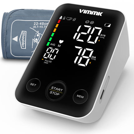 Vimmk Blood Pressure Monitor Upper Arm Digital Blood Pressure Monitor LED Display, Arrhythmia Detection &amp; Pulse Measurement, 2x120 Memory, Cuff 22-40cm