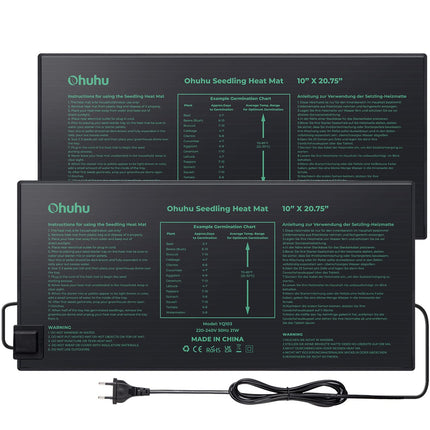 Ohuhu Heat Mat for Seedling Germination 2 Pack, Waterproof Heating Mat Plants Greenhouse Heating Pad Reptile Temperature Heating Pad Hydroponic Garden Seed Starter, 25 x 52 cm
