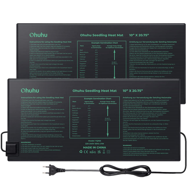 Ohuhu Heat Mat for Seedling Germination 2 Pack, Waterproof Heating Mat Plants Greenhouse Heating Pad Reptile Temperature Heating Pad Hydroponic Garden Seed Starter, 25 x 52 cm