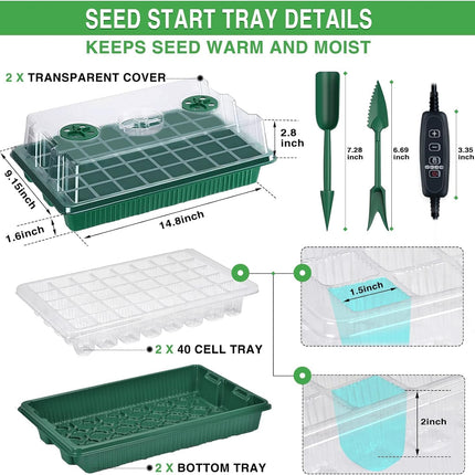 YAUNGEL Indoor Greenhouse with Plant Lamp, 2 Pack XL Growing Set Mini Greenhouse with Timing Controller Adjustable Brightness, Thickened Greenhouse with Lid and Ventilation, Green
