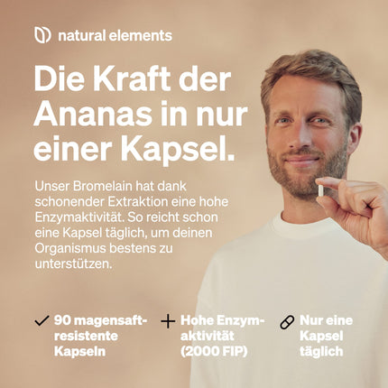 Bromelain - 400 mg (2000 FIP) - 90 gastro-resistant capsules - Natural pineapple extract - Laboratory-tested, high-dose, and produced in Germany