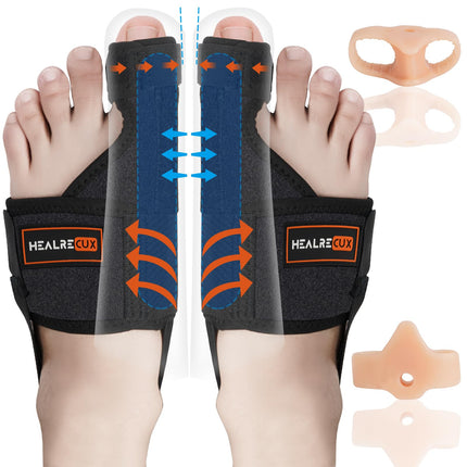 Healrecux 2x Hallux Valgus Correction Splint With 2x Toe Spreader for Toe Straightening for Day and Night, Hallux Valgus Bandage for Men and Women Protection of the Big Toe